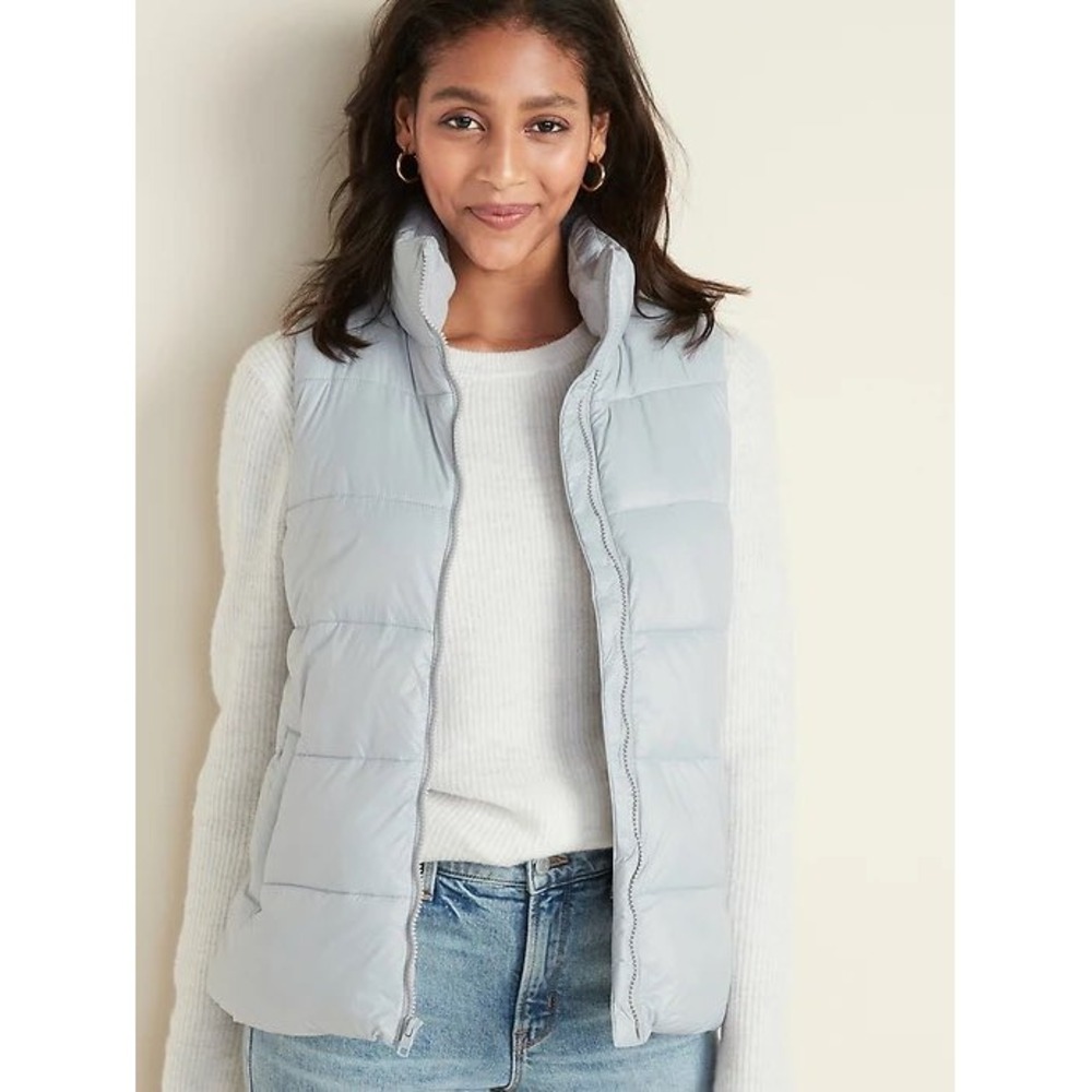 Old Navy Daylight Gray Puffer Vest Frost Free Fleece Lined Women's M Quilted